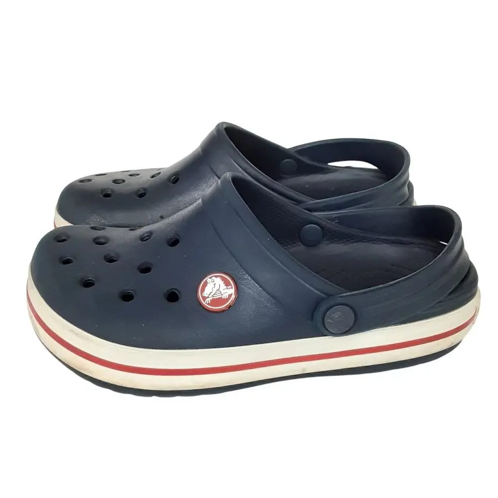 Crocs Kids Crocband Clogs Slip On Navy Blue Stripe Boys 12/13 Water Shoes Retro